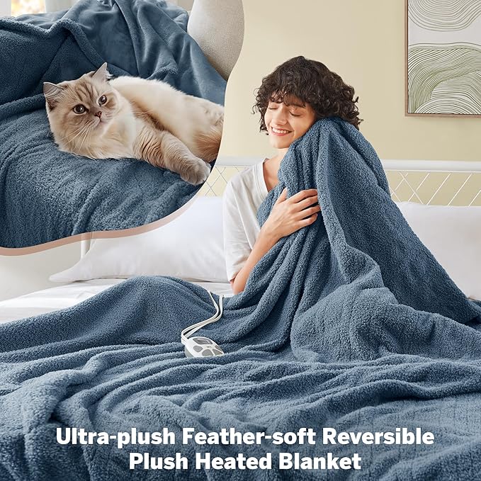 Serta Heated Blanket, Electric Full Size Blanket, Soft, Warm, Fuzzy Heating Blanket Full for Office, Couch, 1-12 hr Auto Shut Off Timer, 10 Lv Heat Setting, ETL Certified, Full 77" x 84" Navy