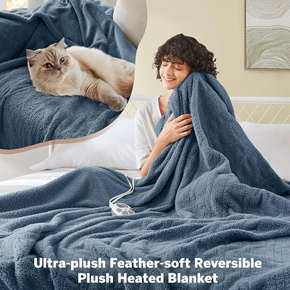 Serta Heated Blanket, Electric Twin Size, Soft, Warm, Fuzzy - Auto Shut Off Timer, 10 Lv Heat Setting, ETL Certified, 62" x 84" Navy
