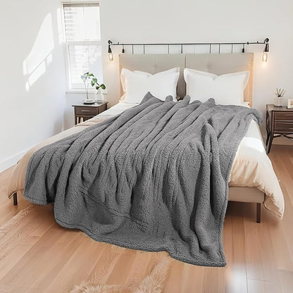 Electric Heated Blanket Twin Size 62"×84" with 9 Heating Levels & 1-10Hs Auto Off, Heating Blankets Double Sided Plush Sherpa, Energy Efficient, Machine Washable, Light Gray