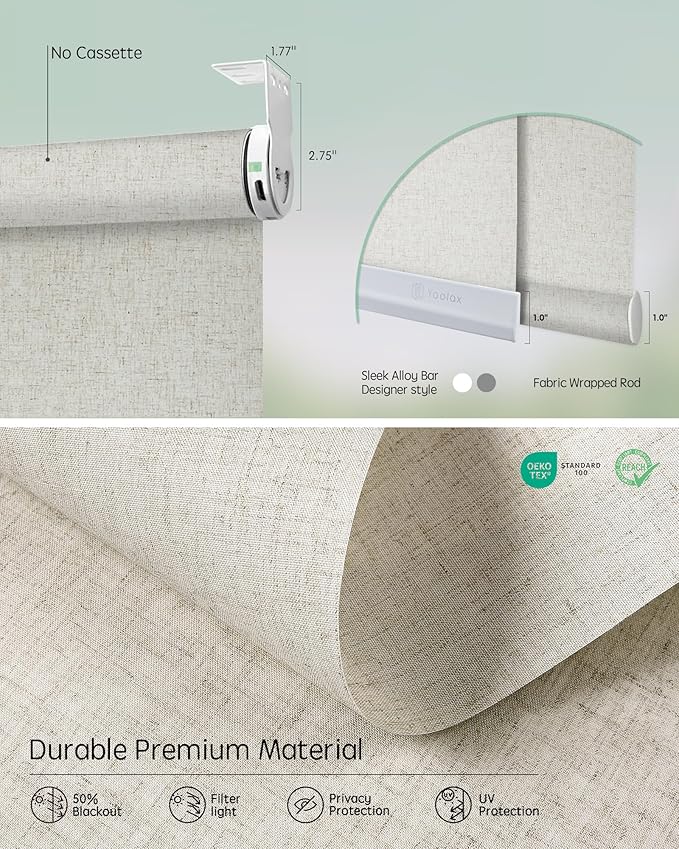 Yoolax Smart Coupled Roller Shades Compatible with Alexa Google, Motorized Blinds with Remote Light Filtering Coupled Roller Shades for X-Large Windows, Custom Size(XL Coupled-Linen Beige)