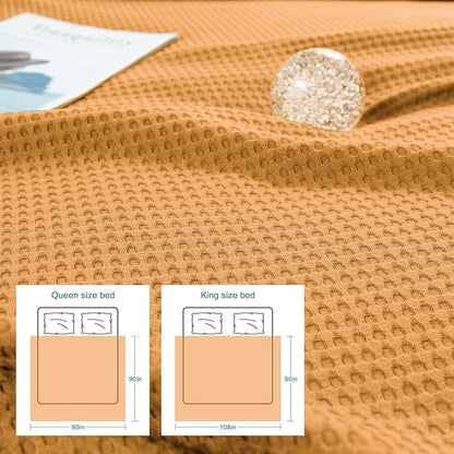 AmyHomie Cooling Waffle Blanket King Size, 100% Rayon Derived from Bamboo, Cool Summer Blanket for Hot Sleepers Soft Comfy Lightweight Blankets for All Seasons (Orange Yellow, 108×90in)