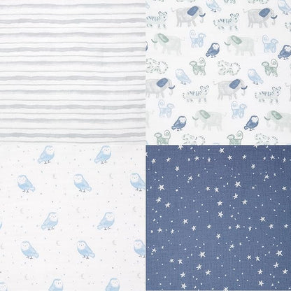 aden + anais Essentials Swaddle Blanket, Boutique Muslin Blankets for Girls & Boys, Baby Receiving Swaddles, Ideal Newborn & Infant Swaddling Set, Perfect Shower Gifts, 4 Pack, Time to Dream