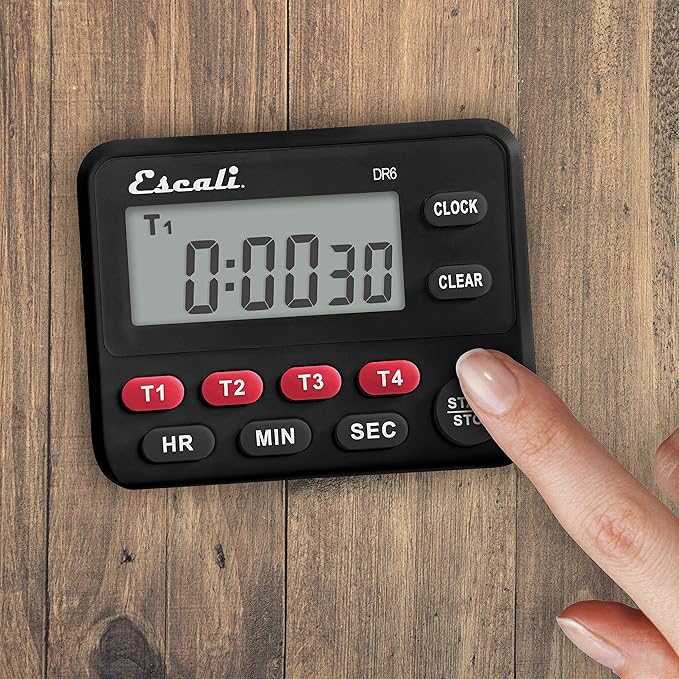Escali Multi-Task Four Event Digital Kitchen Timer with Clock Mode, Magnetic Back, Overtime Counter (Pack of 2)