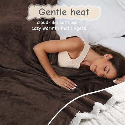 Electric Heated Blanket Throw Size 50"x60", Soft Flannel with Overheat Protection, 9 Adjustable Heat Settings & 10-Hour Auto-Off Timer, Fast Heating for Winter Comfort, Dark Brown
