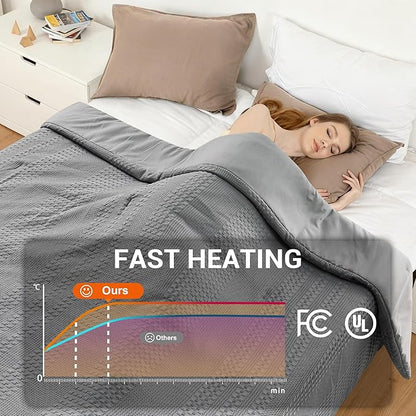GarveeHome King Heated Comforter Electric Blanket, 104"x90" Waffle Weave Heating Blanket with Wireless LCD Controller, 6 Heat Levels & 2-10H Time Settings, UL Certified, Grey