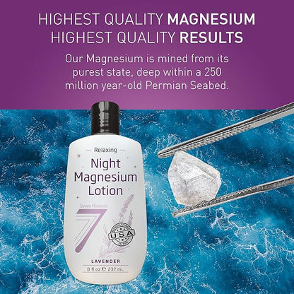 Seven Minerals Magnesium Lotion for Sleep - Lavender Relaxing Night Blend - Highly Concentrated Magnesium for Better Sleep, Body & Mind Relaxation. Non-Greasy Skin Friendly - 8 fl oz