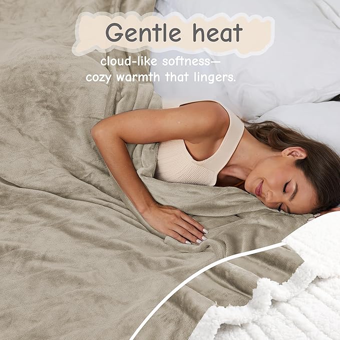 Electric Heated Blanket Queen Size 84"x90", Soft Flannel with Dual Controllers & Overheat Protection, 9 Adjustable Heat Settings & 10-Hour Auto-Off Timer, Fast Heating for Winter Comfort, Camel