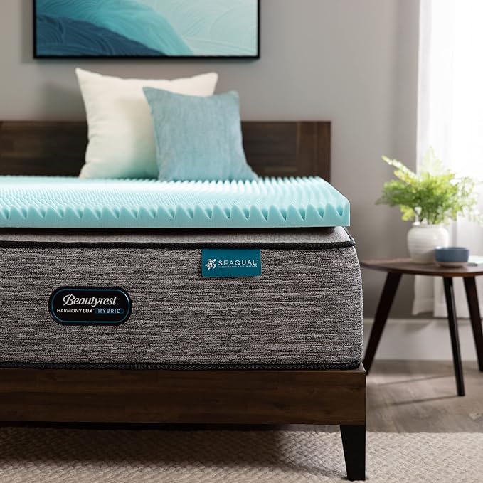 Beautyrest Cool Wave Plus Convoluted Pressure-Relieving Memory Foam Mattress Topper, Twin XL, 3-Inch,Blue