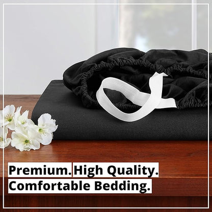 Empyrean Queen Fitted Sheet - Deep Pocket, 14-16 Inch Ultra Soft Microfiber, Wrinkle & Fade Resistant, Shrinkproof, Durable & Breathable, Perfect for Queen Beds, Black