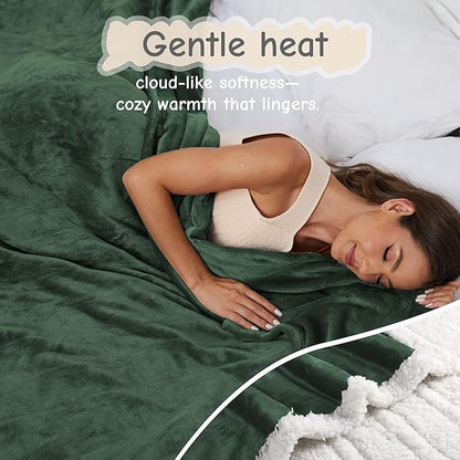 Electric Heated Blanket Queen Size 84"x90", Soft Flannel with Dual Controllers & Overheat Protection, 9 Adjustable Heat Settings & 10-Hour Auto-Off Timer, Fast Heating for Winter Comfort, Dark Green