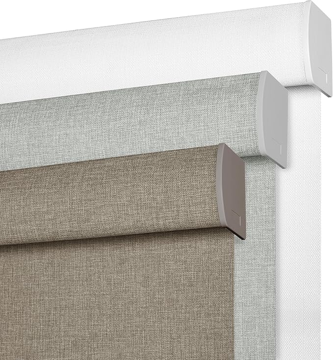BERISSA Cordless Blackout Roller Shades for Windows,Free-Stop Linen Fabric Windows Blinds with Cassette Valance,Thermal Insulated UV Protection Roller Blinds for Home Office. Dark Brown.45 W x 72" H