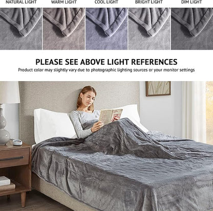 Beautyrest Heated Electric Blanket for Cold Weather, Fast Heating Heated Blanket, Auto Shut Off, Virtually Zero EMF, Multi Heat Setting, UL Certified, Grey King (90 inx100 in)