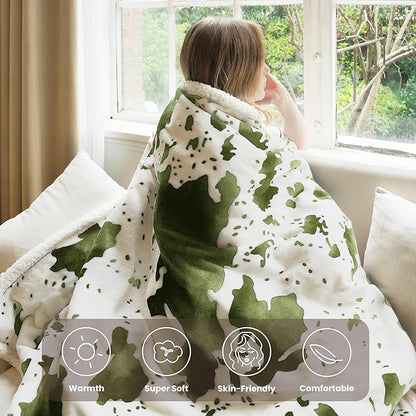 Heated Blanket Throw Blanket - Fast Heating Electric Blanket, Soft Flannel Heated Throw with 4 Time Settings,10 Heating Settings, Warm Gifts for Women & Mom & Grandma(50"x60"Cow Print Sage)