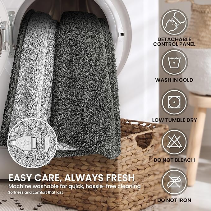 Heated Blanket Electric Blanket King - Fast Heating Blanket Throw Dual Control Double Sided Sherpa with 10 Heating Levels & 2-10 Hours Auto Off, Mashine Washable, 90 x 100 Inches, Grey