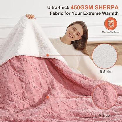 Electric Blanket Twin Heated Blanket 62''X84'' with 5 Heating Levels & 10 Hours Auto Off, ETL& FCC Certification Dual Sherpa Twin Heating Blanket Washable for Home/Office/Bed, Great Gift(Pink)