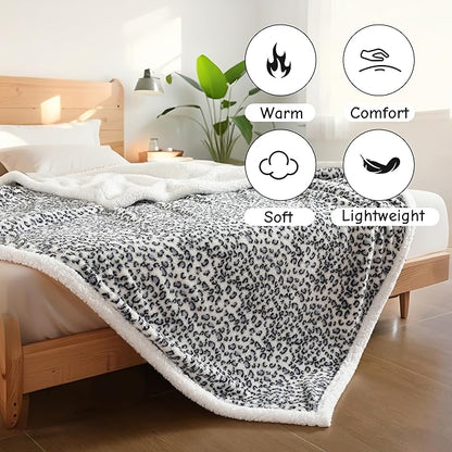 Electric Heated Blanket Full Size 72"x84", Ultra-Soft Plush with Overheat Protection, 9 Adjustable Heat Settings & 10-Hour Auto-Off Timer, Fast Heating for Winter Comfort, Blue White Leopard Print
