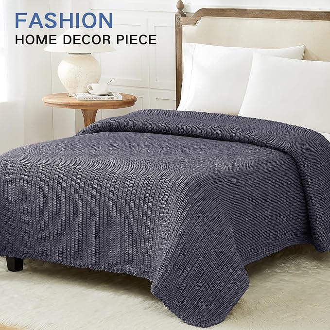 Guohaoi Knitted Weighted Blanket for Adults (Dark Grey 48"x72" 20lbs) No Beads Cooling Throw Blanket for Hot Sleepers, Home Decor Breathable Chunky Knit Heavy Blanket Use on Full Size Bed