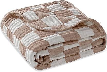 Ultra Soft Muslin Baby Blanket,A Versatile Swaddle and Bed Blanket for Babies, Toddlers, Boys, and Girls (1 Coffee Checkered 1 Pack).