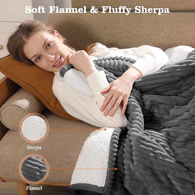 Electric Blanket Twin Size Heated Blanket - 62x84 inch Heating Blanket Twin with 5 Heat Levels & 10 Hours Auto-off, Cozy Flannel and Sherpa Fleece Heated Blankets Machine-washable, Warming Gift (Grey)