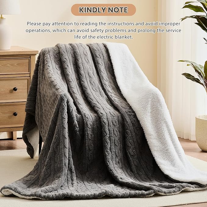 Homemate Electric Heated Blanket Queen - 84"x90" Heating Bed Blankets Throw with 10 Heating Levels 8 Hours Auto Off Fast Heating Over-Heated Protection Ultra Soft Warm Flannel ETL Certified