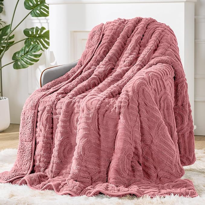 Sherpa Fleece Adult Weighted Blanket Great for Sleep, 15 lbs Dual Sided Soft Fuzzy Heavy Blankets for Couch Bed Sofa, Cozy Warm Arched Jacquard Throw for Winter (Apricot Pink, 60" x 80", 15 Pounds)