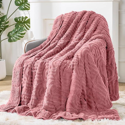 Sherpa Fleece Adult Weighted Blanket Great for Sleep, 15 lbs Dual Sided Soft Fuzzy Heavy Blankets for Couch Bed Sofa, Cozy Warm Arched Jacquard Throw for Winter (Apricot Pink, 60" x 80", 15 Pounds)