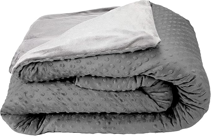 Blue Ridge Home Fashions 15 lbs, 20 lbs, 25 lbs, Cooled Weighted Blanket for Adults Removable Duvet Cover, 60x80 Breatable Machine Washable Premium Cotton, 48x72''/15lb, Gray/Light Gray