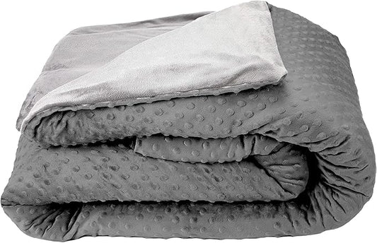 Blue Ridge Home Fashions 15 lbs, 20 lbs, 25 lbs, Cooled Weighted Blanket for Adults Removable Duvet Cover, 60x80 Breatable Machine Washable Premium Cotton, 48x72''/15lb, Gray/Light Gray