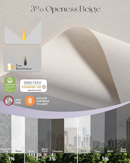 Graywind Motorized Solar Shades Light Filtering Mesh Shade Compatible with Alexa Google Remote Control Window Blinds with Valance for Smart Home Office Business, Custom Size (3% Openness Beige)