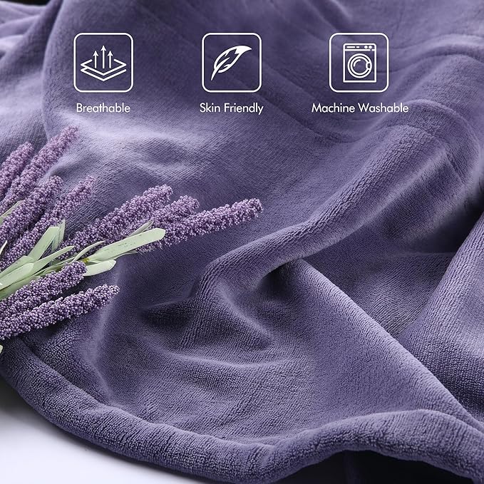 Electric Blanket Heated Throw - 72"x84" Double Sided Extremely Soft Coral Fleece Heated Blanket, Washable Heating Blanket with 1-10 Hours Adjustable Timer & 6 Heating Levels, Lavender Purple