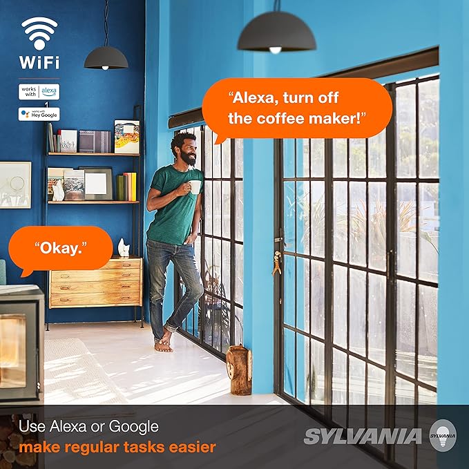 Sylvania WiFi Smart Plug, Voice Control, Compatible with Alexa and Google Home, Timer, On/Off, White - 4 Pack (75703)