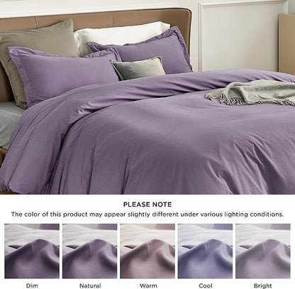Bedsure Duvet Cover Queen Size - Soft Double Brushed Bedding Set for Kids & Adults, Zipper Closure, 3 Pieces, Includes 1 Duvet Cover (90"x90") & 2 Pillow Shams, NO Comforter, Grayish Purple