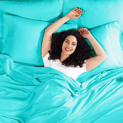 Empyrean 4 Pack Twin Fitted Sheets - Ultra Soft Microfiber, Deep Pocket, Fits 14-16 Inch Mattress, Wrinkle & Fade Resistant, Shrinkproof, Breathable & Durable, Perfect for Twin Beds, Teal