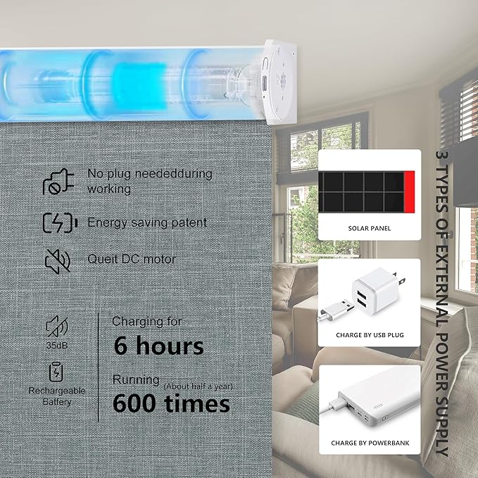 Bringnox Motorized Blinds with Remote,100% Blackout Smart Roller Blinds Compatible with Apple Homekit Google Home and Alexa Via HUB,and Customized (Bouvardia Medium Grey-18)