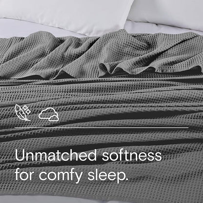DOZ Waffle Bed Blanket, 50% Viscose Derived from Bamboo and 50% Cotton Blend, Throw Blanket for Couch and Sofa, Lightweight, Ultra Soft, Breathable, Summer Blanket (Storm, King/Cal King (104"x90"))