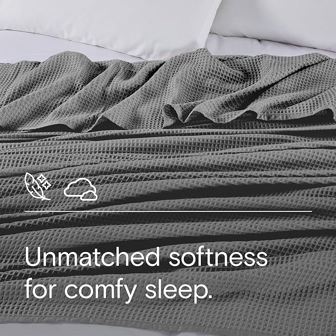 DOZ by SIJO Waffle Bed Blanket, 50% Viscose Derived from Bamboo and 50% Cotton Blend, Lightweight, Ultra Soft, Breathable, Summer Blanket (Storm, Throw (45"x70"))