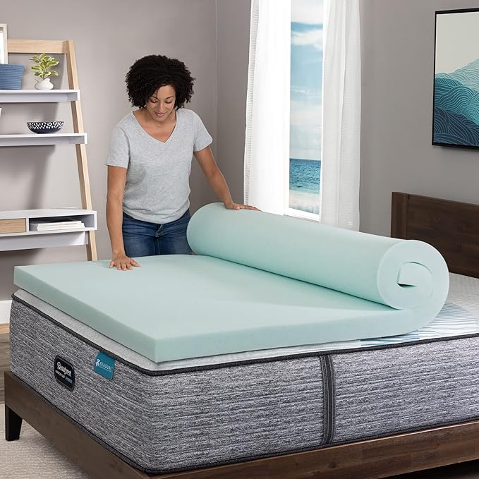 Beautyrest Thermagel Deluxe Cooling Pressure-Relieving Memory Foam Mattress Topper, California King, 3-Inch, Blue
