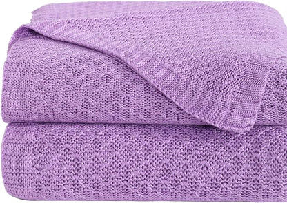 NTBAY Cable Knit Cooling Throw Blanket, Soft and Breathable Throw Blanket 51x67 Inches Made from Rayon Derived from Bamboo for Couch, Sofa, Nap, Light Purple