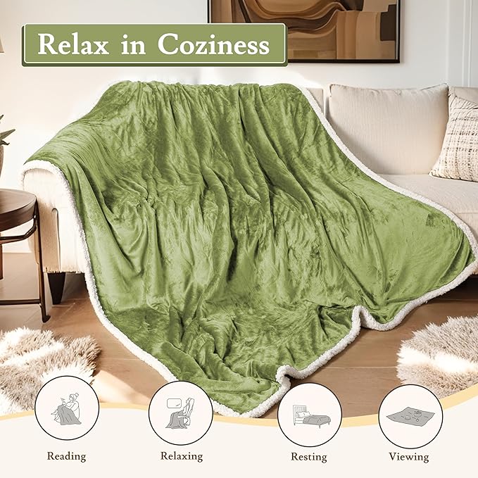 Electric Heated Blanket 72"x84" Full Size Flannel & Sherpa - 4 Heat Settings & 10H Auto Shut Off for Safe Overnight Use, Fast Heating, Machine Washable for Bed, Couch, Office - Green