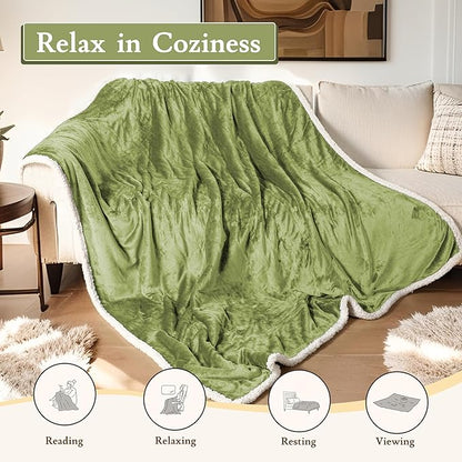 Electric Heated Blanket 72"x84" Full Size Flannel & Sherpa - 4 Heat Settings & 10H Auto Shut Off for Safe Overnight Use, Fast Heating, Machine Washable for Bed, Couch, Office - Green