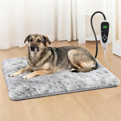 Dog Heating Pad, 32×20 in with Smart Thermostat Switch and Power Line Protection Tube,Obtained MET and UL Dual Certification,Waterproof Pet Heating Pad with Long Velvet Cloth Cover
