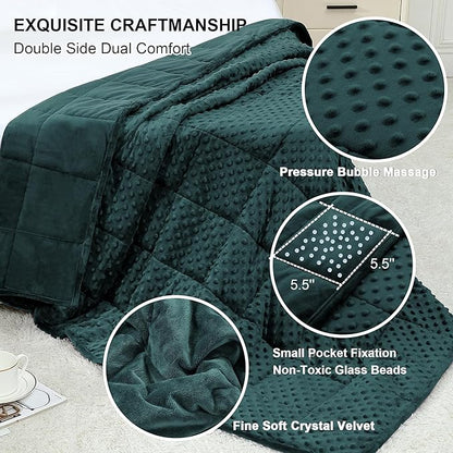 Alomidds Weighted Blanket (48"x72",20lbs Twin Size - Green), Weighted Blankets for Adults, Cooling Breathable Soft and Comfort Minky, Heavy Blanket Microfiber Material with Glass Beads