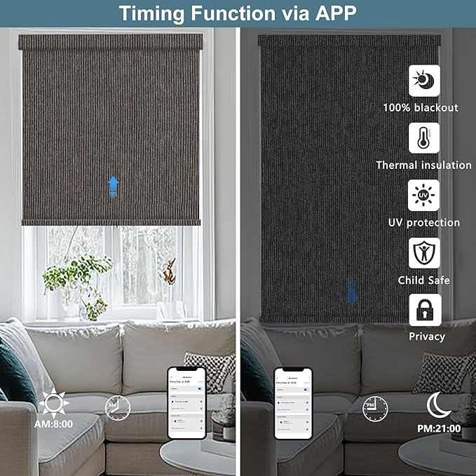 Bringnox No Drill Motorized Blinds with Remote,Blackout Windows,with Apple Homekit,Alexa,Google, with App,Voice Control Custom Size