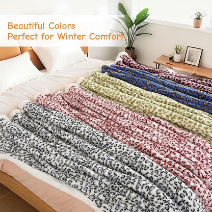 Electric Heated Blanket Full Size 72"x84", Ultra-Soft Plush with Overheat Protection, 9 Adjustable Heat Settings & 10-Hour Auto-Off Timer, Fast Heating for Winter Comfort, Green White Leopard Print