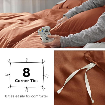 Bedsure Duvet Cover Queen Size - Soft Double Brushed Bedding Set for Kids & Adults, Zipper Closure, 3 Pieces, Includes 1 Duvet Cover (90"x90") & 2 Pillow Shams, NO Comforter, Terracotta