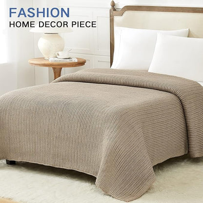 Guohaoi Knitted Weighted Blanket for Adults (Beige 48"x72" 20lbs) No Beads Cooling Throw Blanket for Hot Sleepers, Home Decor Breathable Chunky Knit Heavy Blanket Use on Full Size Bed