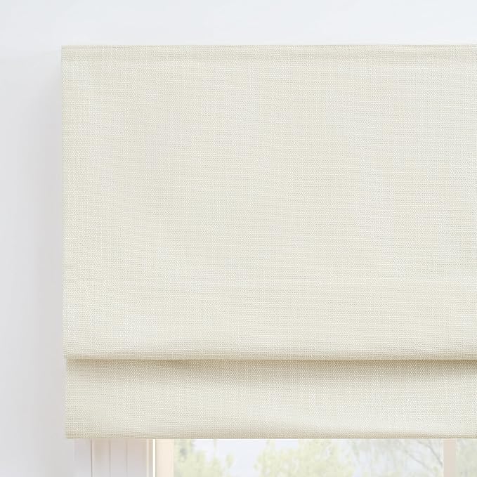 Eclipse Drew Roman Shades for Windows, Cordless 100% Blackout Shades, 23 in Wide x 64 in Long, Noise Reducing, Energy Efficient and Textured Solid Window Shades for Living Room, Bedroom, Ivory