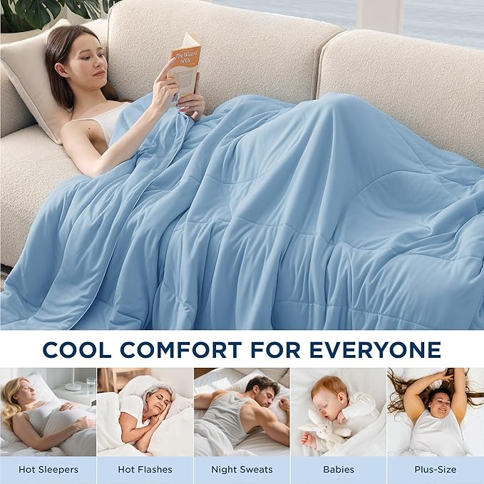 Bedsure Cooling Comforter Queen Size - GentleSoft Moisture Wicking Cooling Blanket for Hot Sleepers, Breathable Lightweight Duvet Insert, Dual-Sided Summer Blanket, Blue, 88x88 Inches