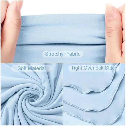 JaGely 2 Pcs Stretchy Baby Swaddle Blankets Set Extra Soft 47" x 47" Baby Newborn Swaddle Blanket and Hat(Light Gray, Light Blue)