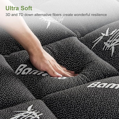 Twin Size Mattress Topper Viscose Derived from Bamboo, Soft Thick Pillow Top Mattress Pad Cover for Back Pain, Cooling Mattress Protector with 8-21 Inch Deep Pocket, Dark Grey